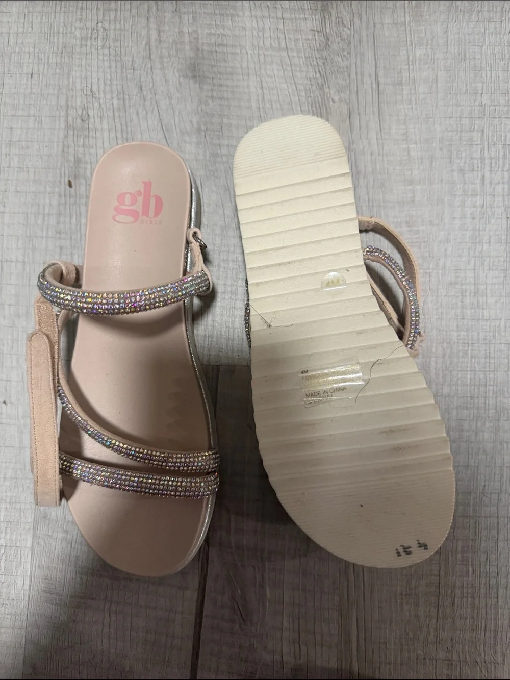 GB girls Pink Nude Rhinestone Strappy Sandals